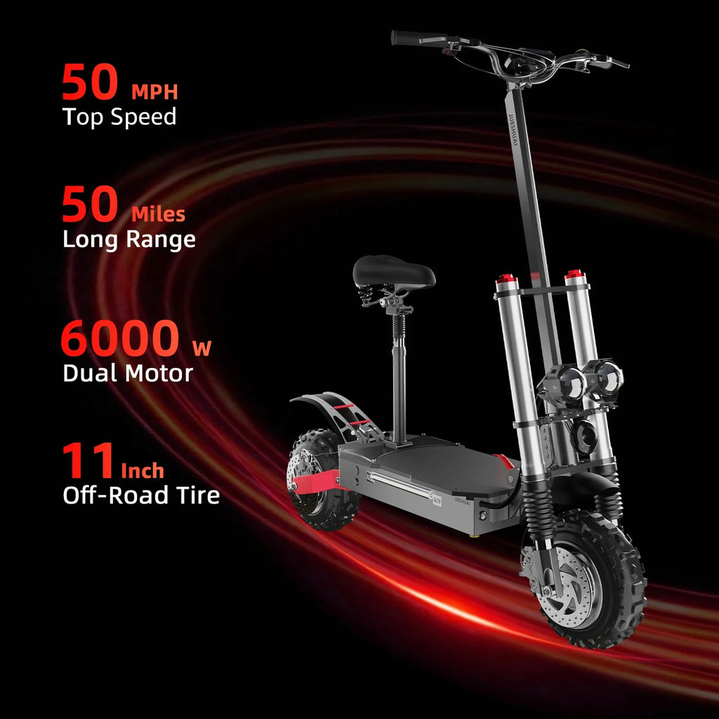 AJOOSOS X60 Electric Scooters for Adults, 50 mph Max Speed Power by 6000W Dual Motor, 50 Miles Long Range, Foldable Electric Scooter with Seat, UL2272 Certified