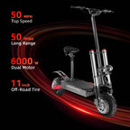 AJOOSOS X60 Electric Scooters for Adults, 50 mph Max Speed Power by 6000W Dual Motor, 50 Miles Long Range, Foldable Electric Scooter with Seat, UL2272 Certified