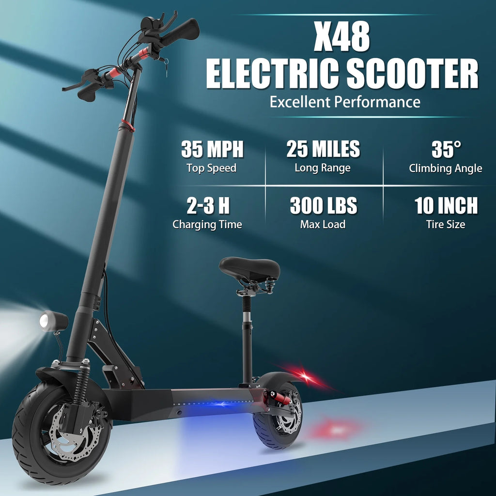 AJOOSOS X48 Adult Electric Scooter with Seat, 48V 1000W Motor, 35 MPH Top Speed, Commuting E Scooter