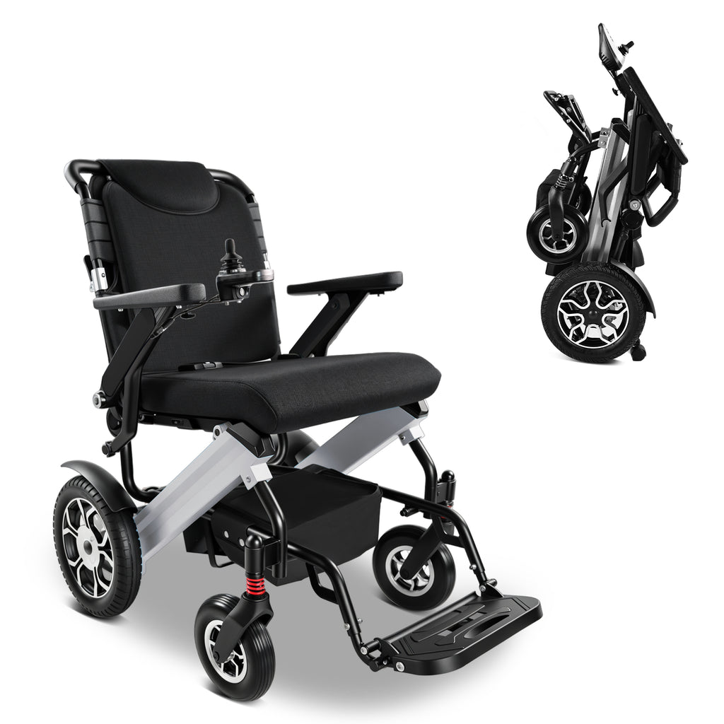 Premium Foldable Power Wheelchair with Swappable 24V Battery, Anti-Tip Wheels, Electric/Manual Switch & Under-Seat Storage - Perfect for Travel