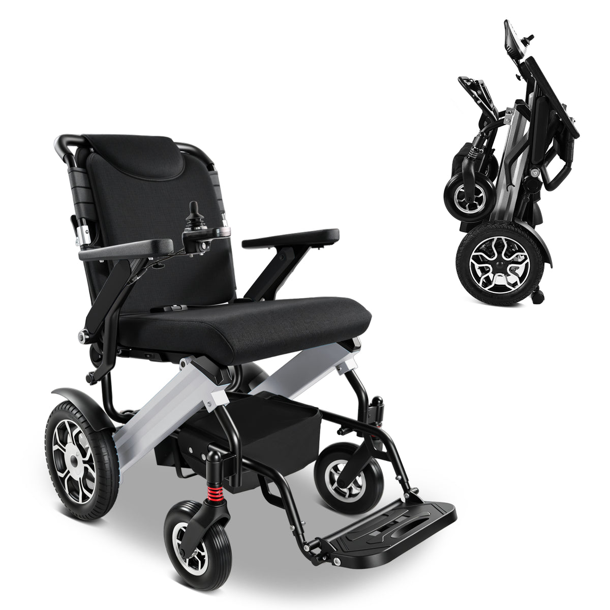 Premium Foldable Power Wheelchair with Swappable 24V Battery, Anti-Tip Wheels, Electric/Manual Switch & Under-Seat Storage - Perfect for Travel