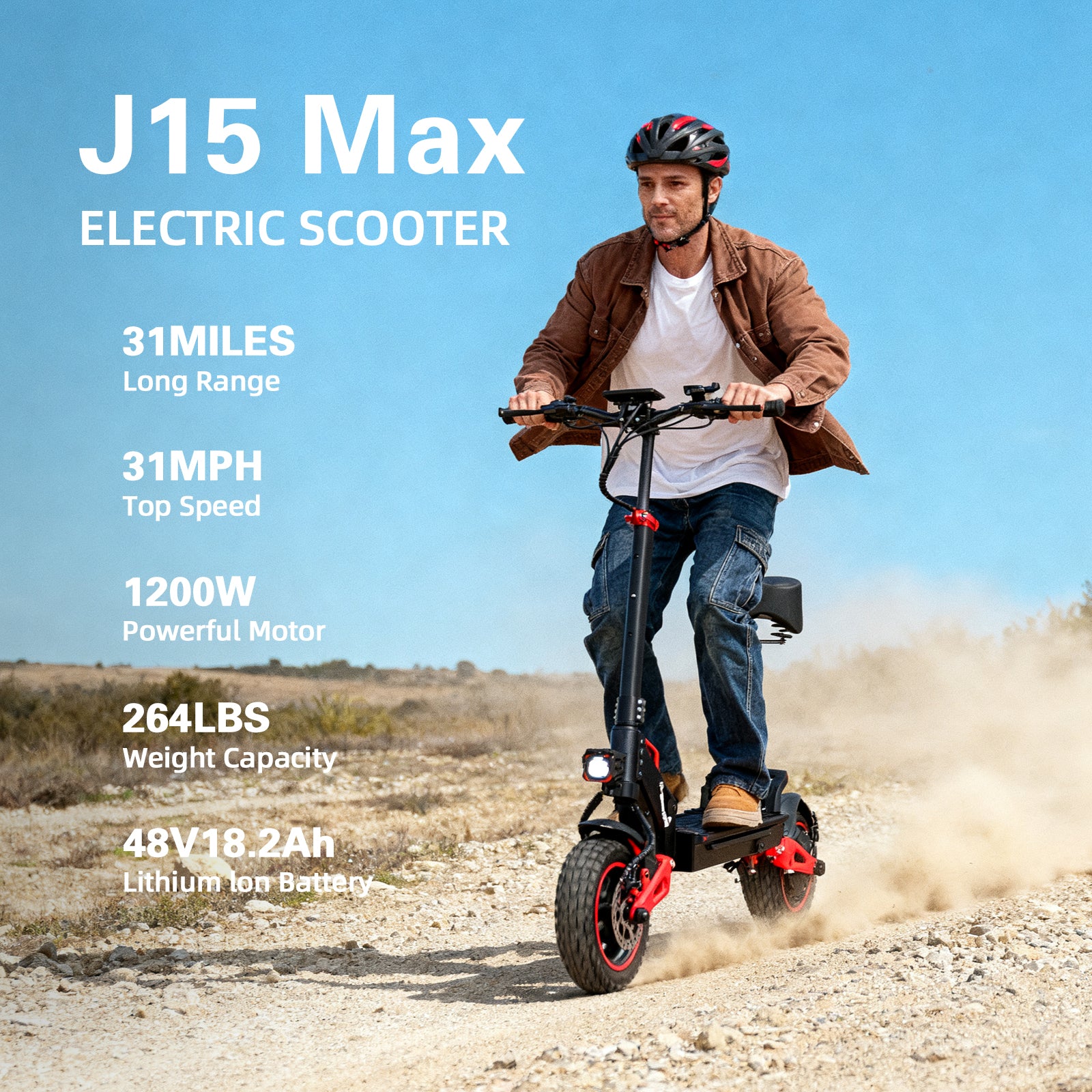 J15 MAX Electric Scooter with Seat, 1600W Motor, 31 MPH Max Speed, 31 Miles Long Range, Foldable E Scooter Image secondaire du produit