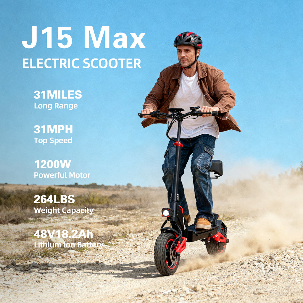 J15 MAX Electric Scooter with Seat, 1600W Motor, 31 MPH Max Speed, 31 Miles Long Range, Foldable E Scooter