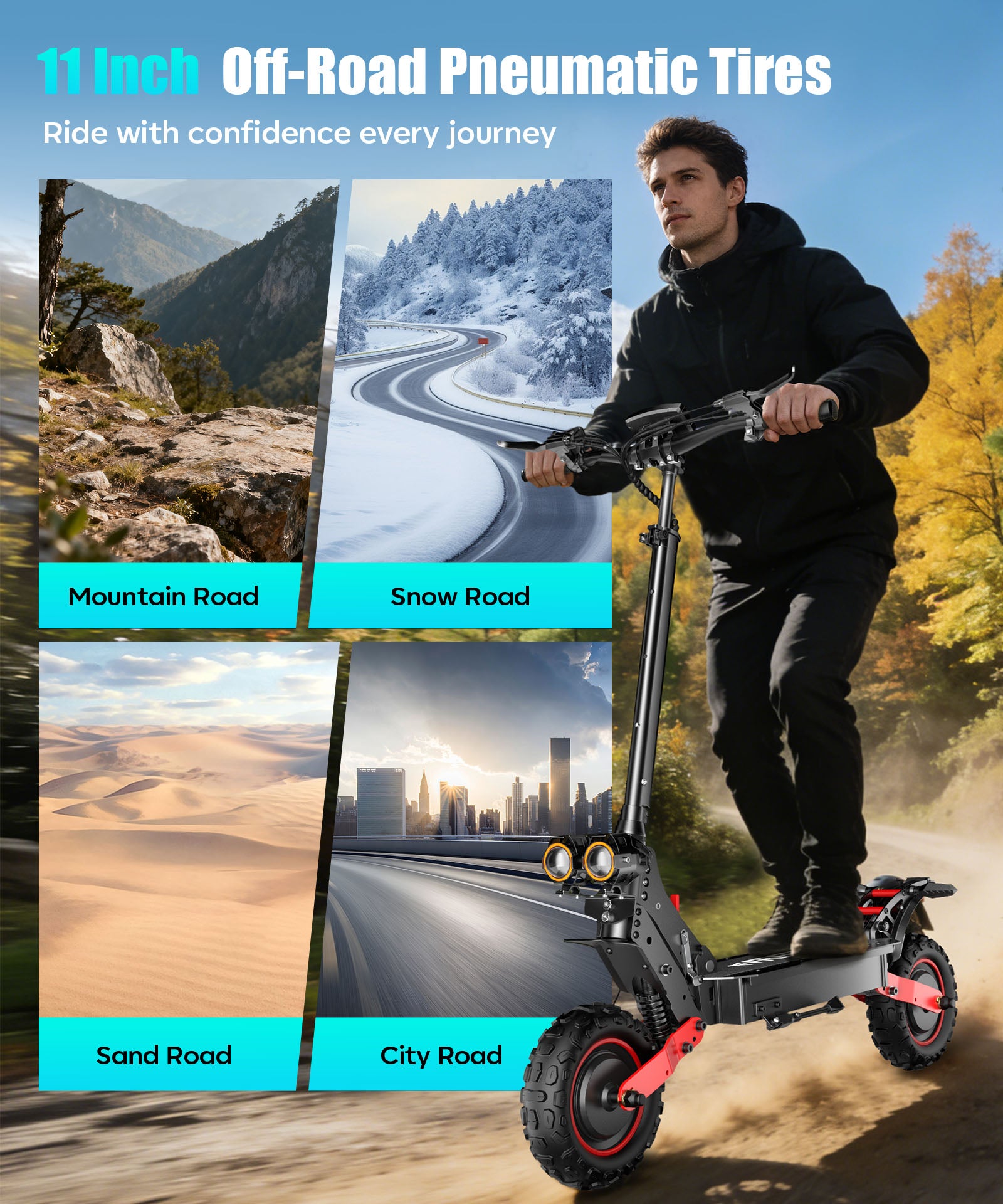 H6 Electric Scooter for Adults, 2400W Dual Motor, 40 MPH Max Speed, 40 Miles Range, 11" Off-Road Tires, Foldable