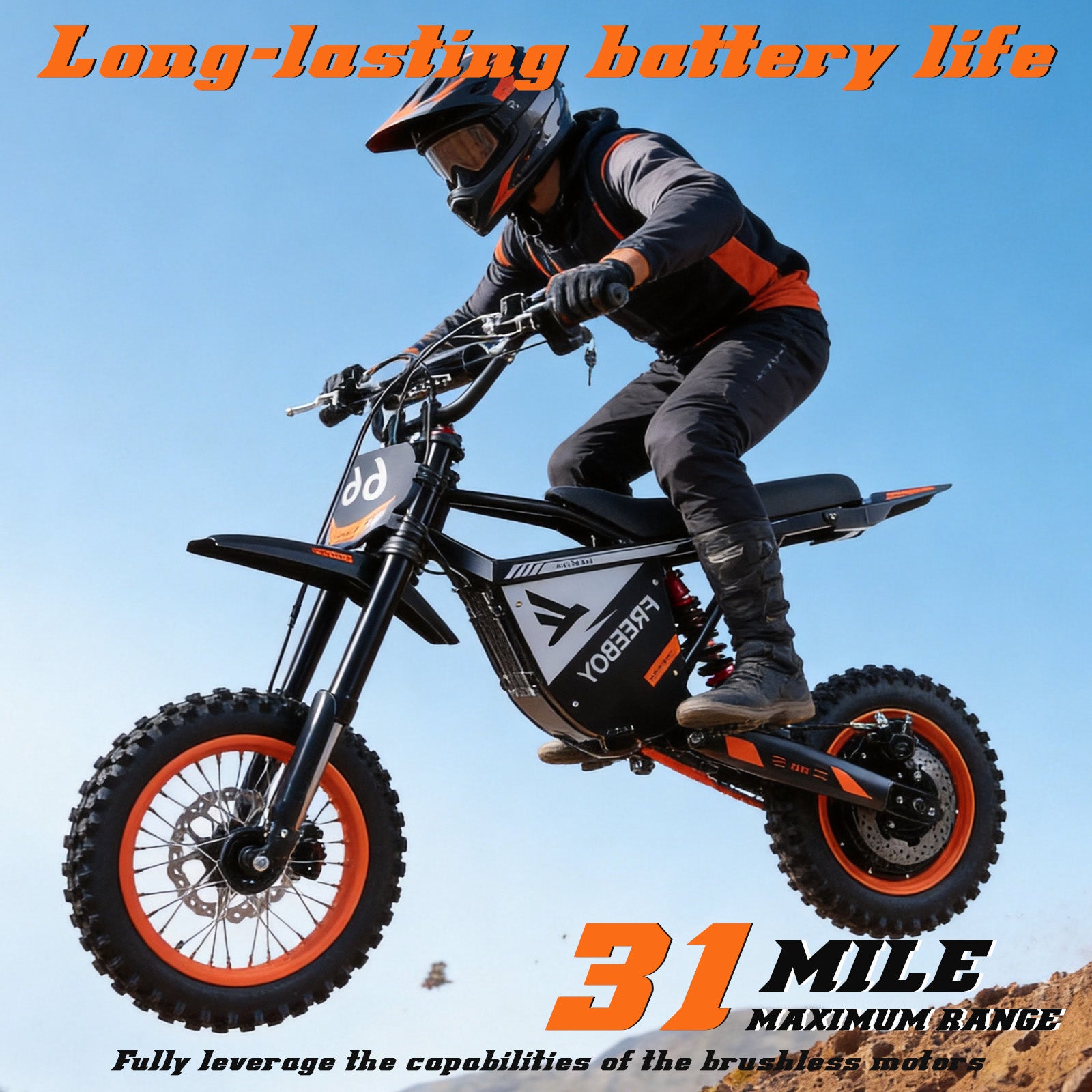 Y66 Electric Dirt Bike for Adults, 3000W Motor, 48V 30AH Battery, 34 MPH Max Speed, 31 Miles Long Range, 12"/10" All-Terrain Fat Tire