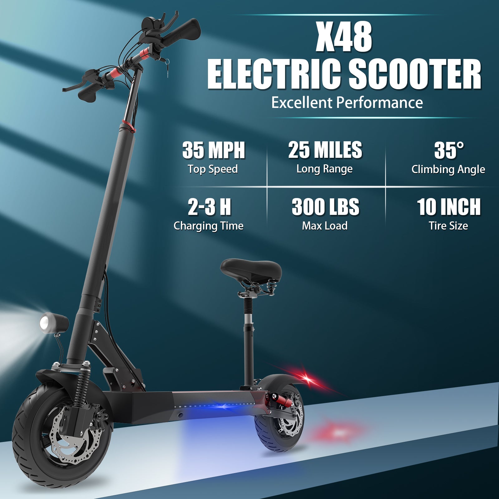 AJOOSOS X48 Electric Scooter with Seat, 48V 1000W Motor Power, 35 mph Max Speed, Foldable Secondary image