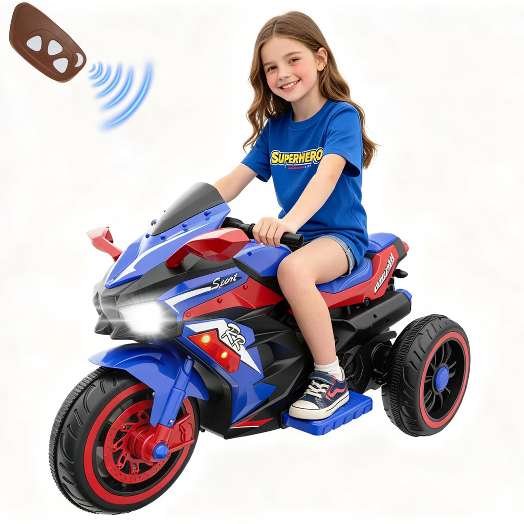 AJOOSOS 12V Electric Motorcycle for Kids 3-5 Years Old, 4 MPH Max Speed, 3 Flash Wheels