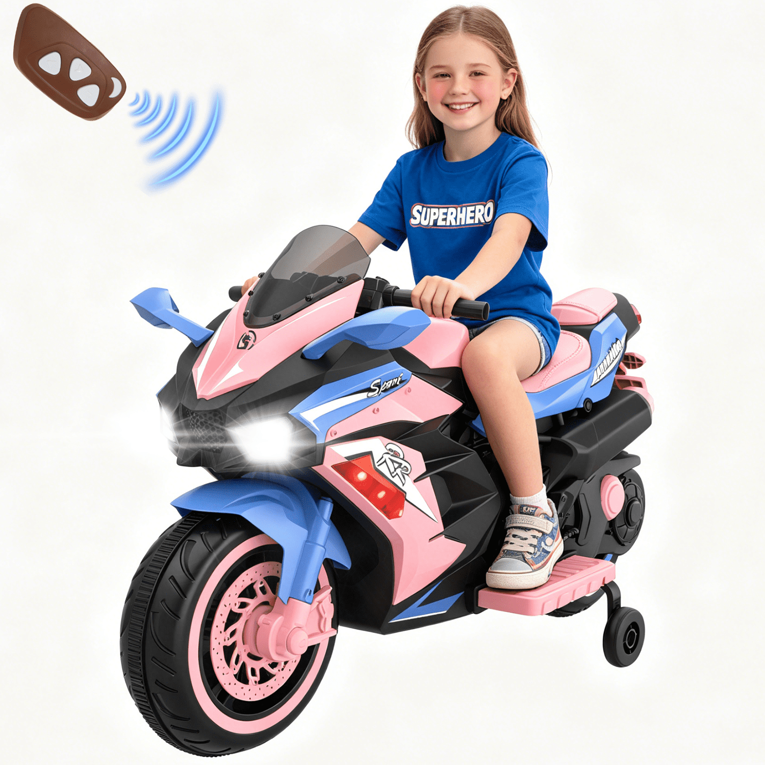 AJOOSOS 12V Electric Motorcycle for Kids 3-11 Years Old, 4 MPH Max Speed, LED Lights, Bluetooth Music, Battery Powered