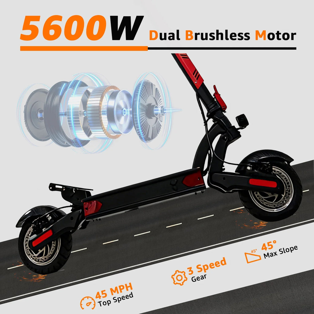 AJOOSOS X100 Electric Scooter Adults, 5600W Dual Motor, 45 mph Max Speed, 50 Miles Range, 10" All-Terrain Tires, Foldable