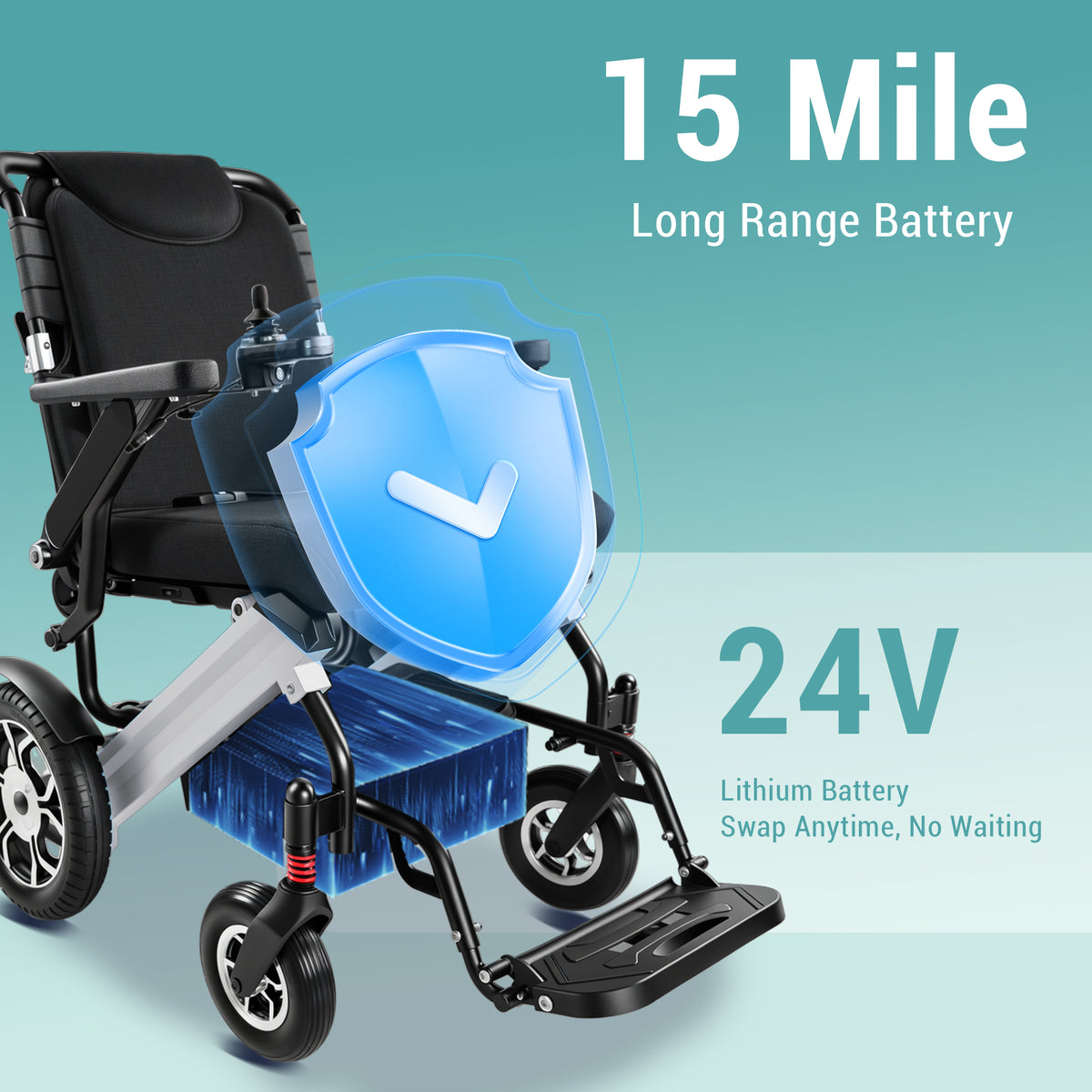 Premium Foldable Power Wheelchair with Swappable 24V Battery, Anti-Tip Wheels, Electric/Manual Switch & Under-Seat Storage - Perfect for Travel