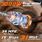 Y66 Electric Dirt Bike for Adults, 3000W Motor, 48V 30AH Battery, 34 MPH Max Speed, 31 Miles Long Range, 12"/10" All-Terrain Fat Tire