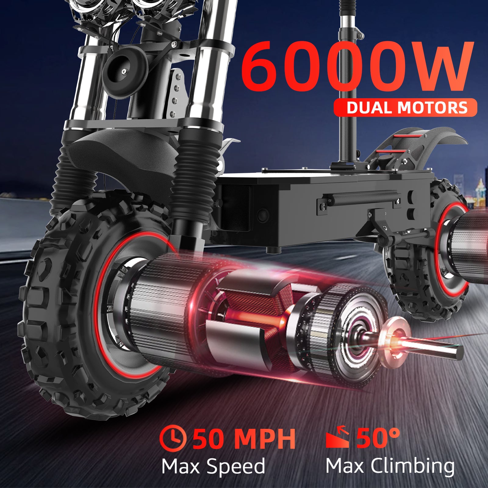 AJOOSOS X60 Dual Motor Electric Scooter Adults, 50 MPH Amazing Speed, 6000W Powerful Dual Motor