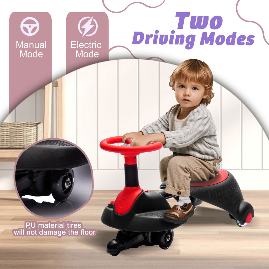 AJOOSOS Electric Wiggle Car Ride on Toy for Aged 3+, 3 mph Max Speed, 66 Lbs Max Load, Bluetooth to Play Music