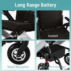 Premium Foldable Power Wheelchair with Swappable 24V Battery, Anti-Tip Wheels, Electric/Manual Switch & Under-Seat Storage - Perfect for Travel