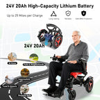 Ultra-Light 22kg Carbon Fiber Folding Electric Wheelchair | Dual 200W Motors, 40KM Range & 12° Climbing | Portable Power Wheelchair for Seniors