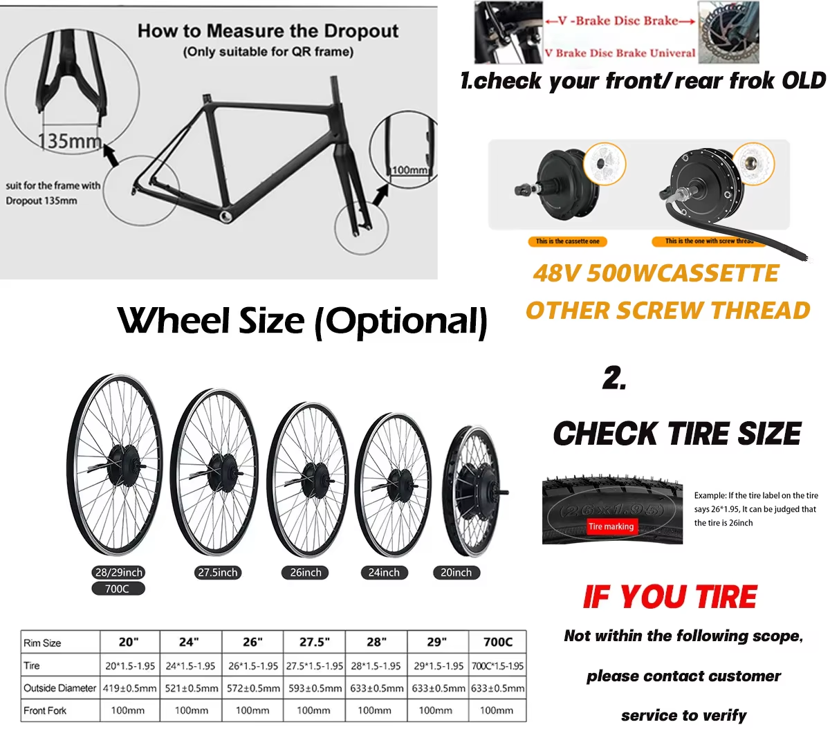 36V Brushless Geared Hub Motor Wheel 250W-500W Front Rear Electric Bike Conversion Kit | 20 24 26 27.5 700C 29 Inch Image secondaire du produit