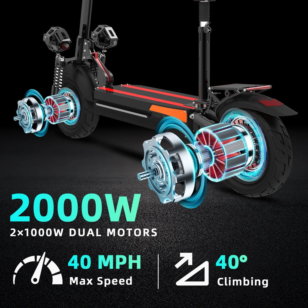 AJOOSOS X500 Dual Motor Electric Scooter, 48V 2000W, 40 MPH Top Speed, 40 Miles Long Range with Removable Seat, UL2272 Certified