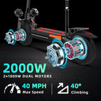 AJOOSOS X500 Dual Motor Electric Scooter, 48V 2000W, 40 MPH Top Speed, 40 Miles Long Range with Removable Seat, UL2272 Certified