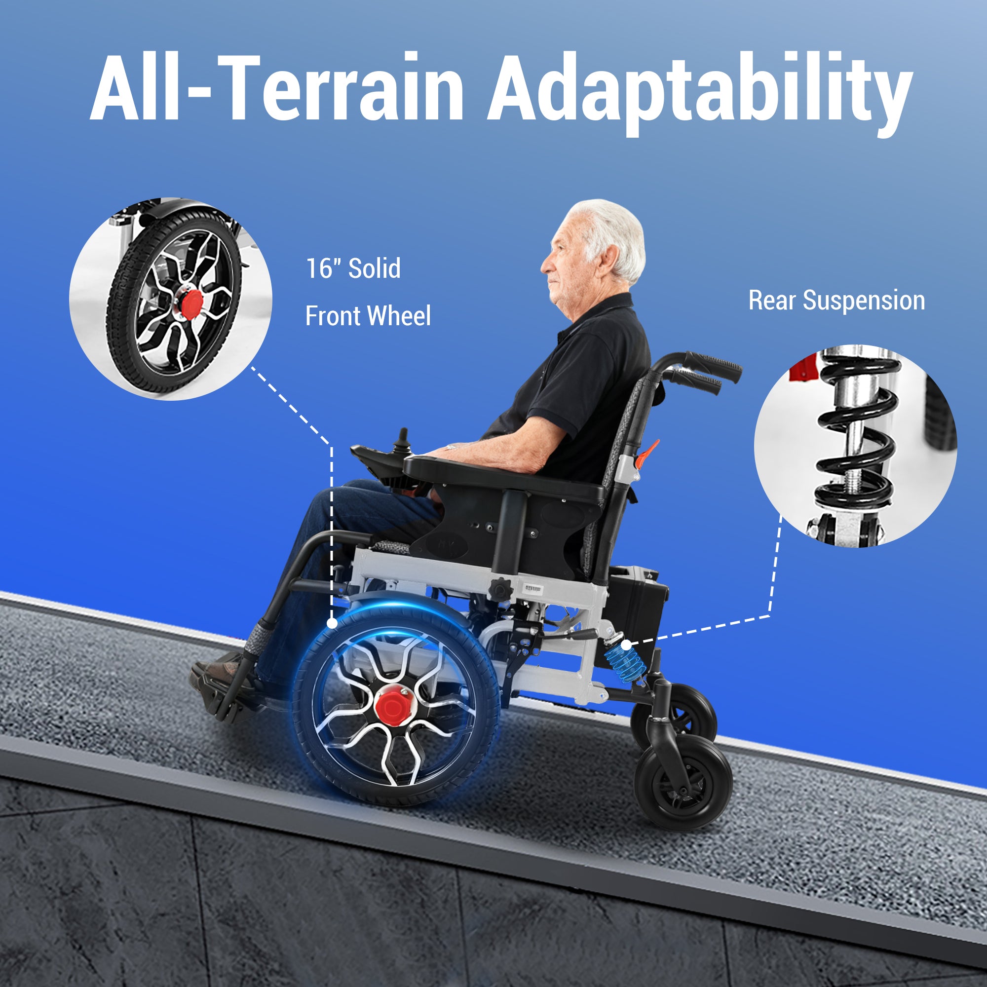 All-Terrain Folding Electric Wheelchair | 20KM Range, 16" Solid Wheels & 3-Second Fold | Heavy-Duty Mobility Scooter for Seniors (32kg)