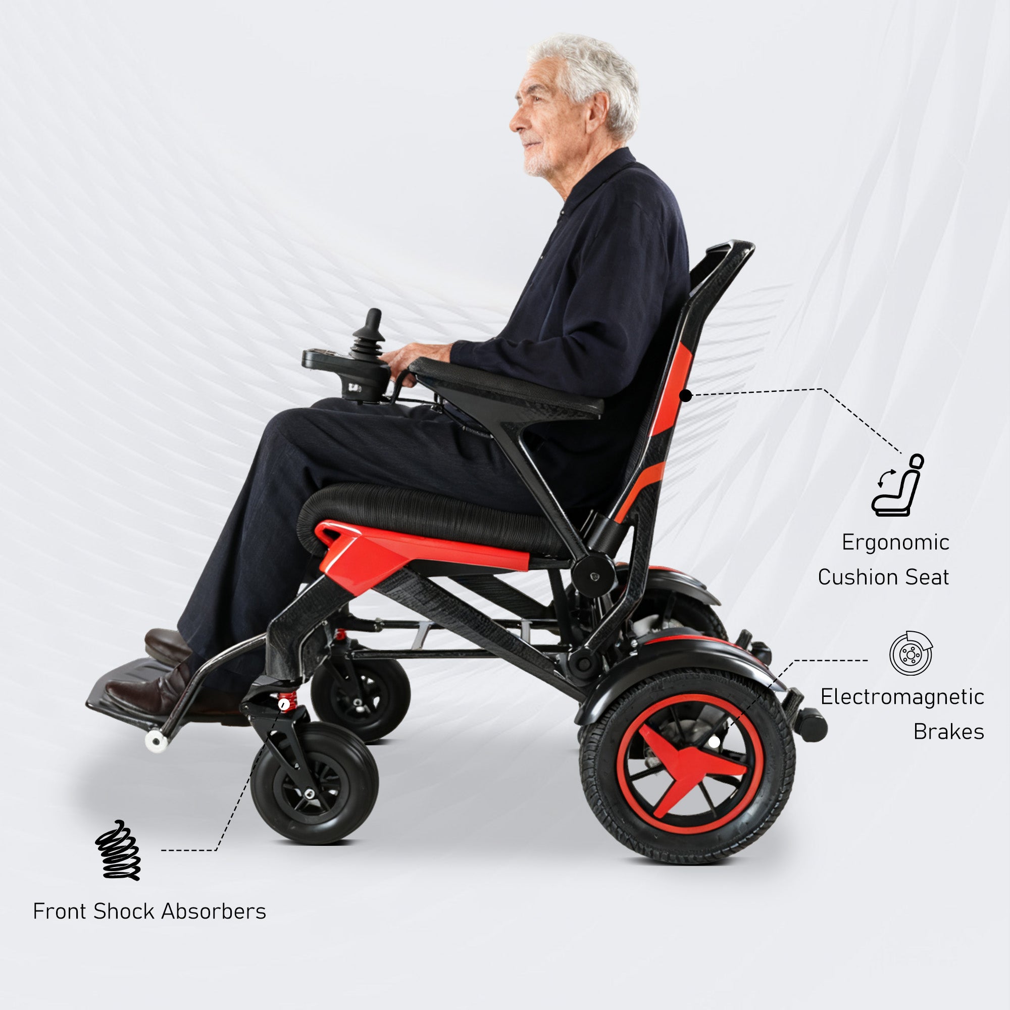 Ultra-Light 22kg Carbon Fiber Folding Electric Wheelchair | Dual 200W Motors, 40KM Range & 12° Climbing | Portable Power Wheelchair for Seniors