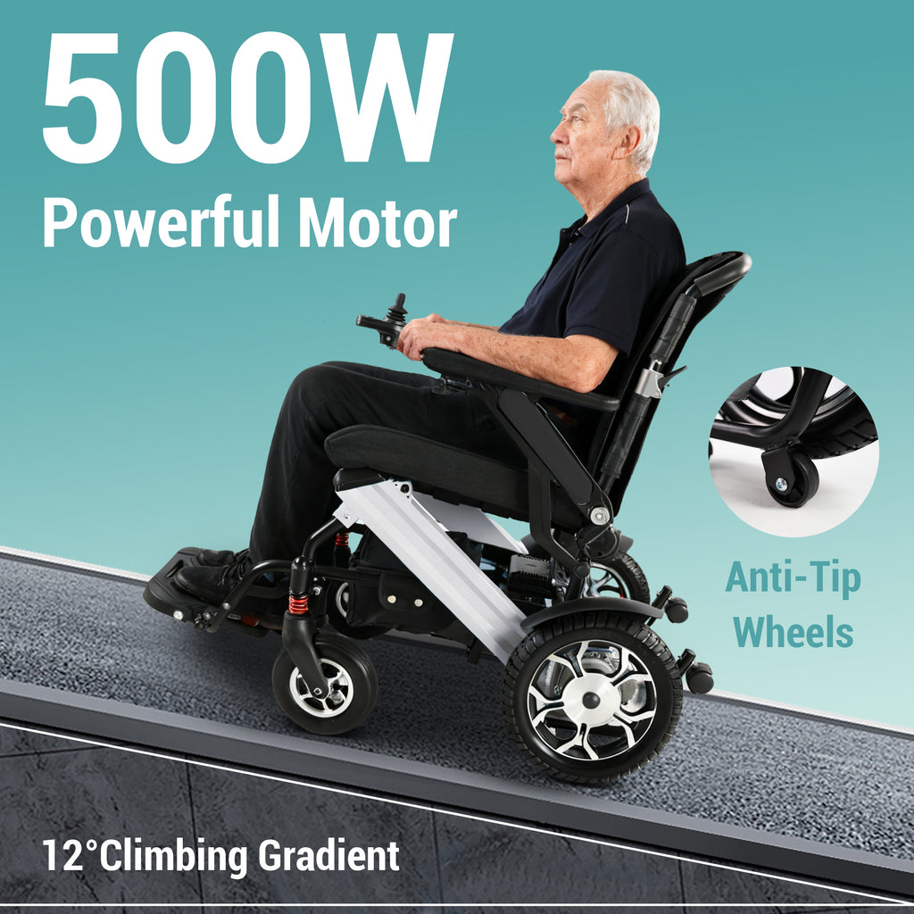 Premium Foldable Power Wheelchair with Swappable 24V Battery, Anti-Tip Wheels, Electric/Manual Switch & Under-Seat Storage - Perfect for Travel