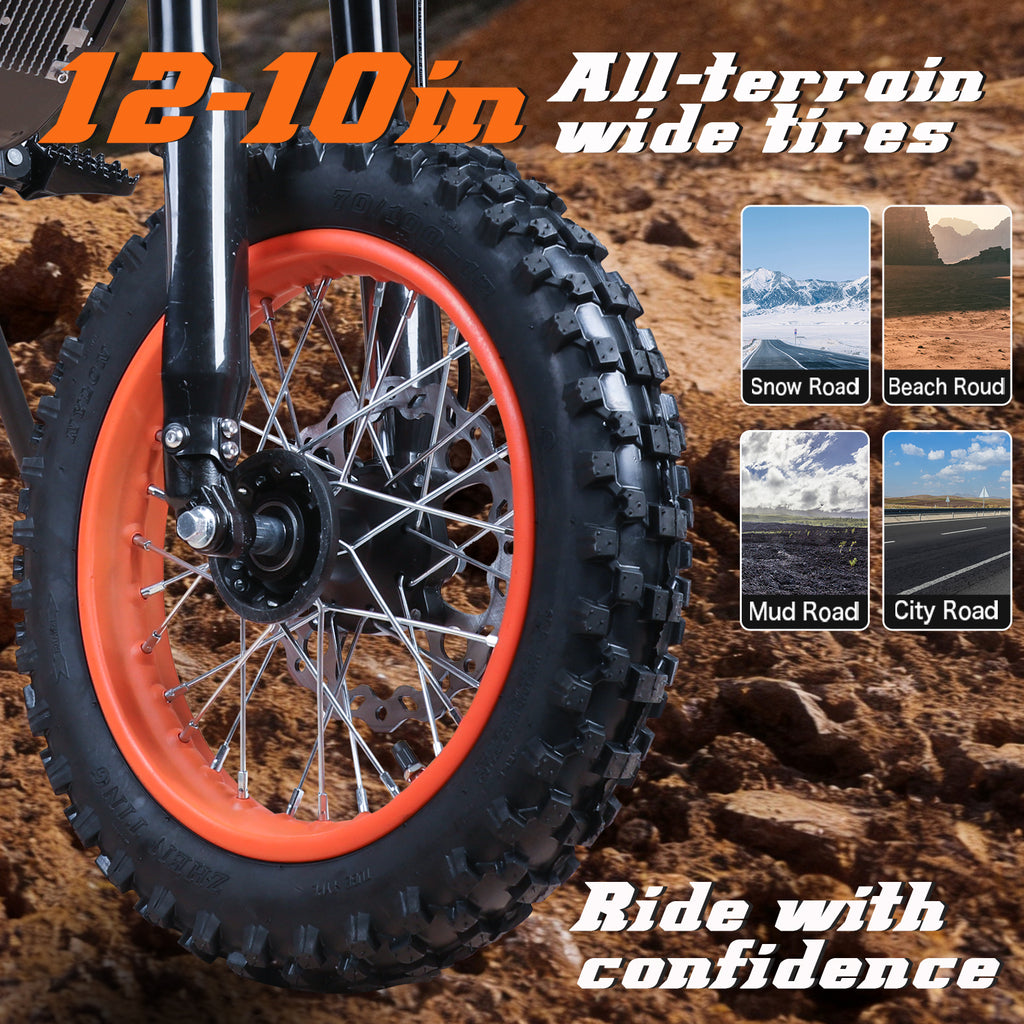 Y66 Electric Dirt Bike for Adults, 3000W Motor, 48V 30AH Battery, 34 MPH Max Speed, 31 Miles Long Range, 12"/10" All-Terrain Fat Tire