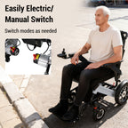 Premium Foldable Power Wheelchair with Swappable 24V Battery, Anti-Tip Wheels, Electric/Manual Switch & Under-Seat Storage - Perfect for Travel