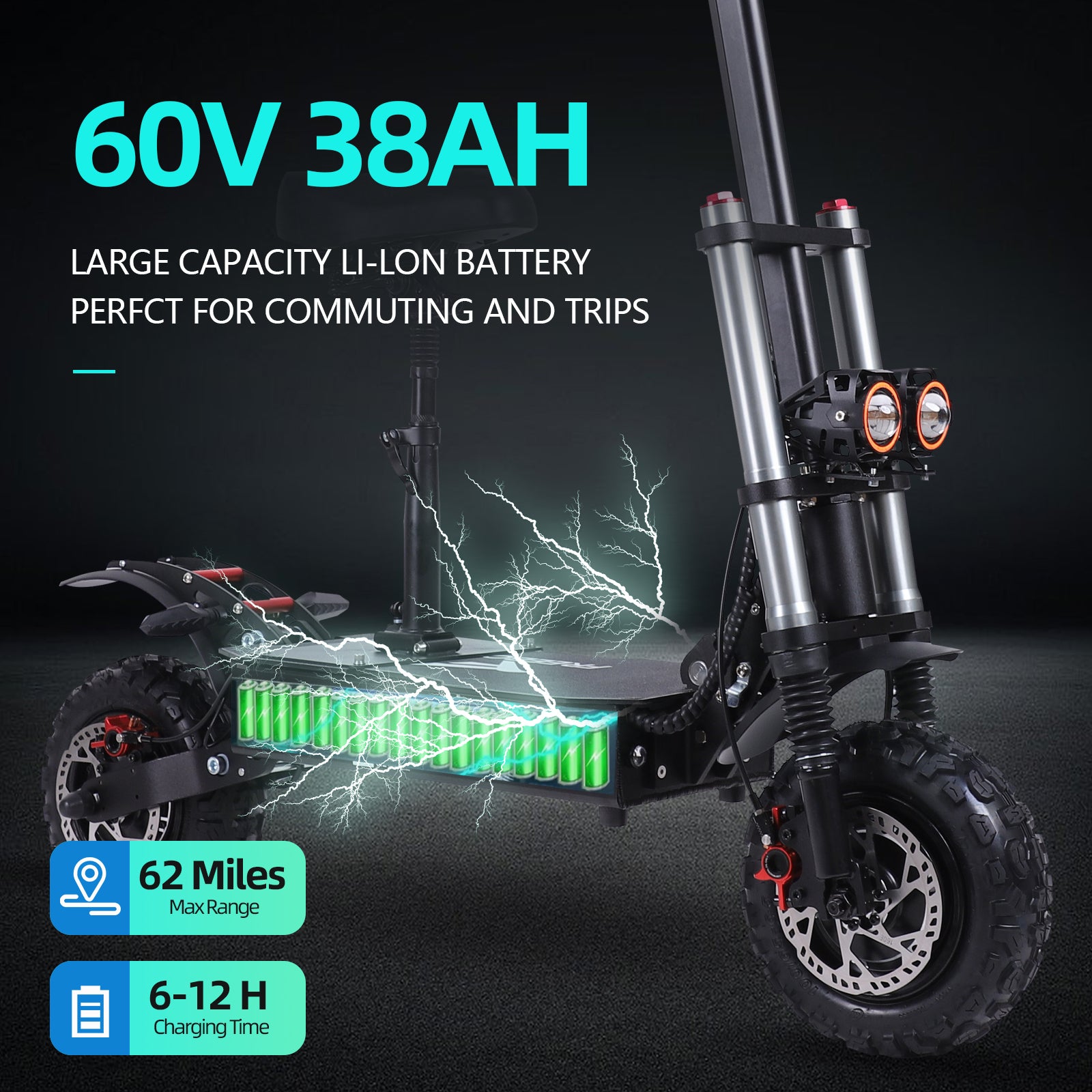 J30 MAX Electric Scooter for Adults, 6000W Dual Motor, 53 MPH Max Speed, 60V 38AH Battery, 62 Miles Super Long Range, Foldable Electric Scooter with Seat, NFC Unlock Image secondaire du produit