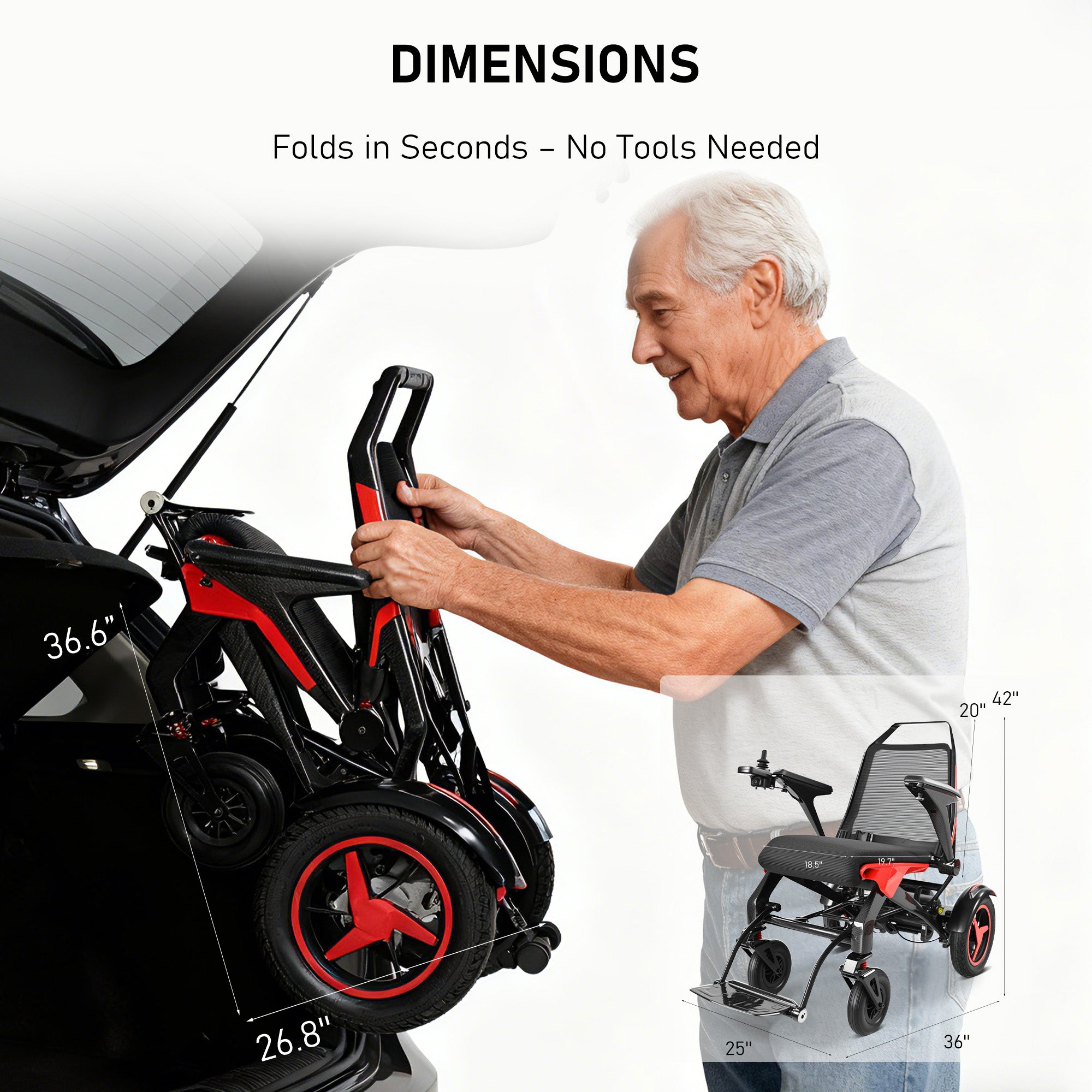 Ultra-Light 22kg Carbon Fiber Folding Electric Wheelchair | Dual 200W Motors, 40KM Range & 12° Climbing | Portable Power Wheelchair for Seniors