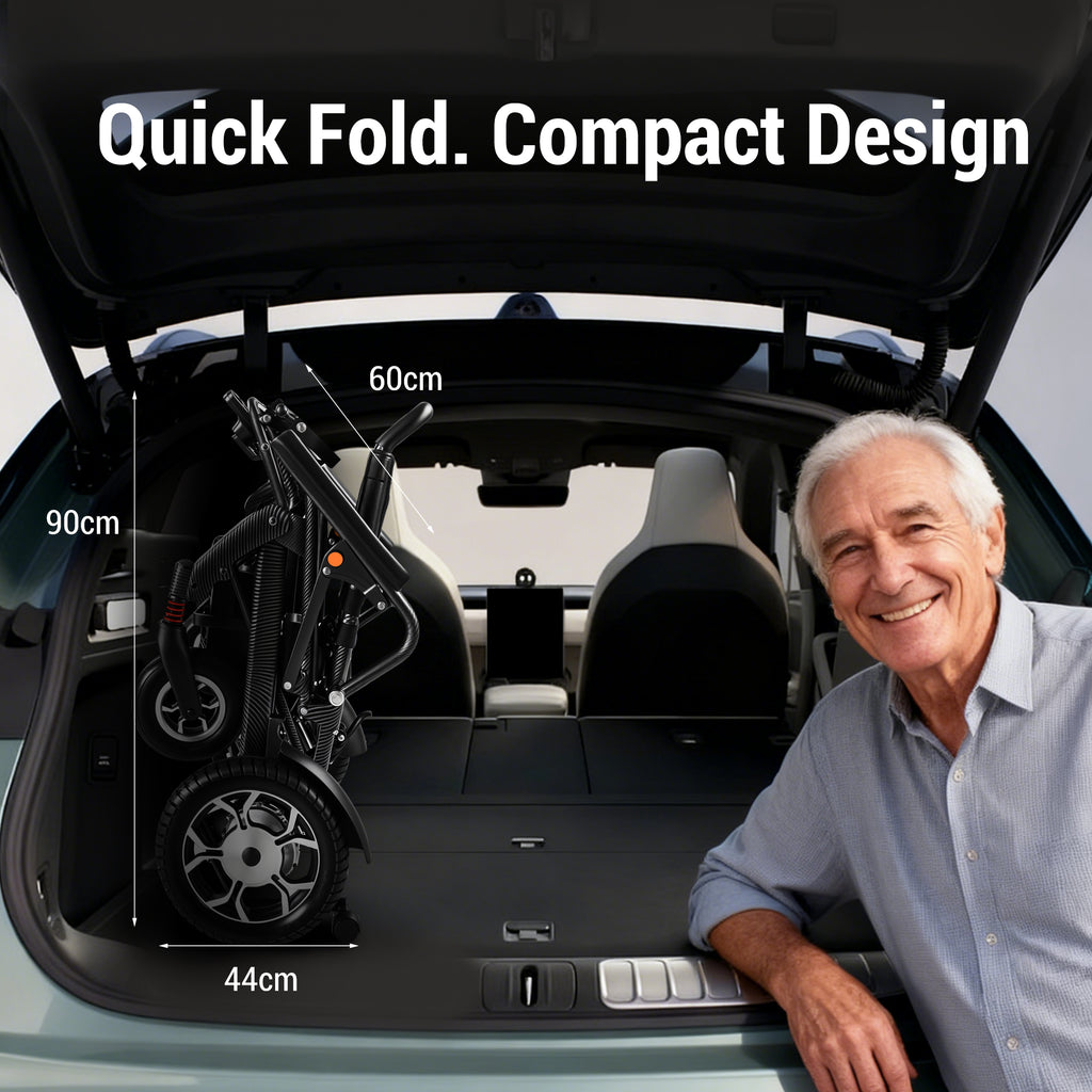 Lightweight Folding Electric Wheelchair | 500W Brushless Motor, 25KM Range, 360° Joystick Control | Portable Mobility Scooter for Seniors