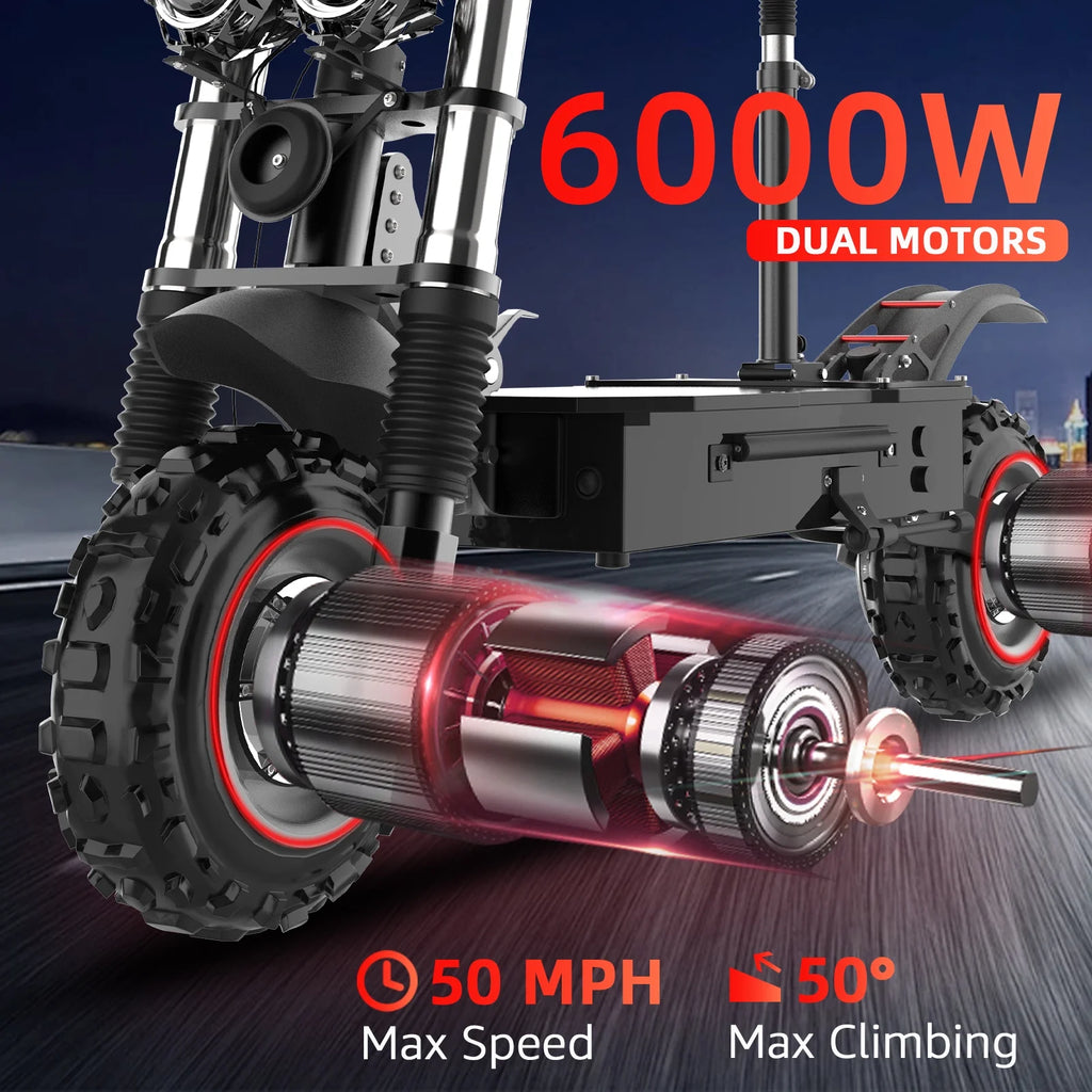 AJOOSOS X60 Electric Scooters for Adults, 50 mph Max Speed Power by 6000W Dual Motor, 50 Miles Long Range, Foldable Electric Scooter with Seat, UL2272 Certified