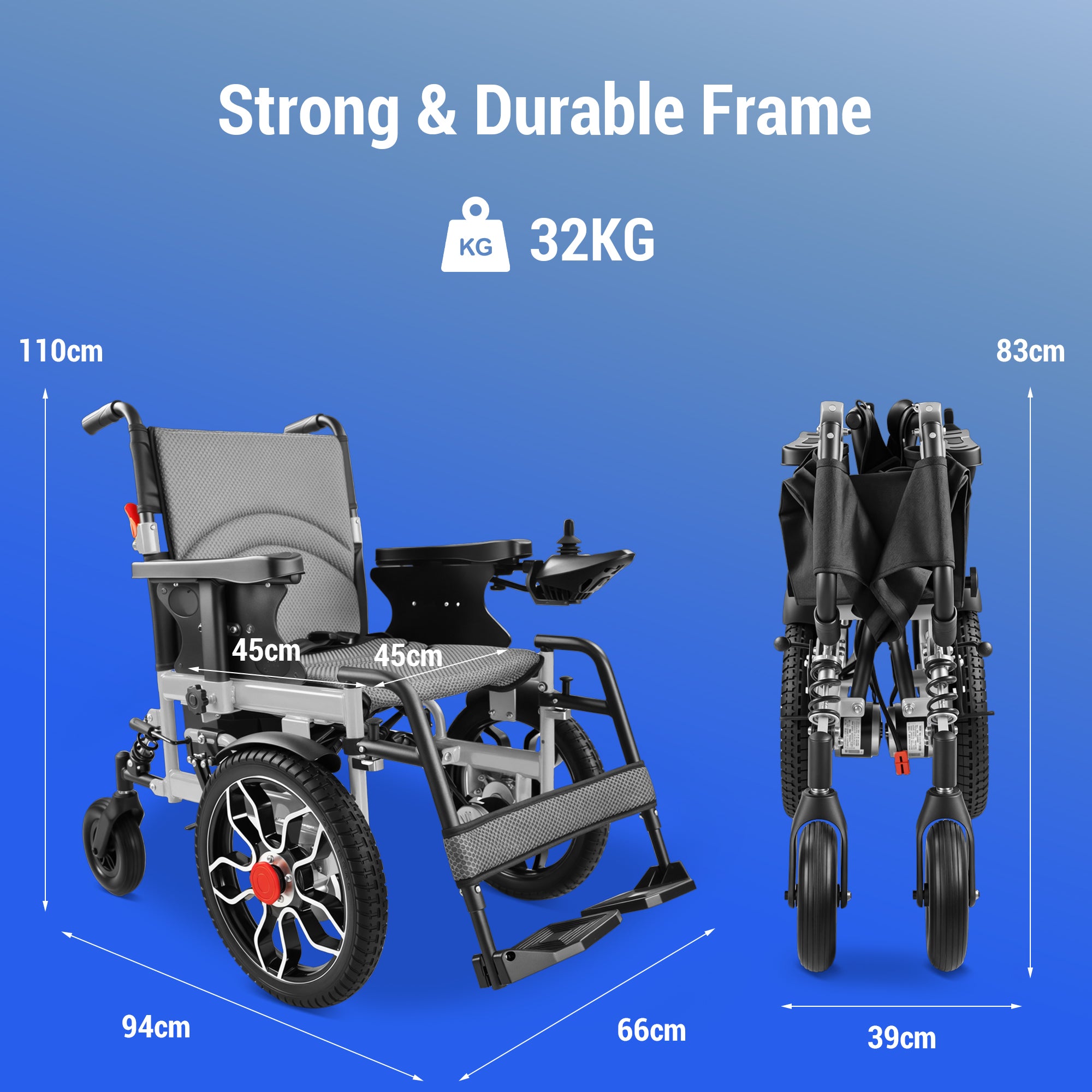 All-Terrain Folding Electric Wheelchair | 20KM Range, 16" Solid Wheels & 3-Second Fold | Heavy-Duty Mobility Scooter for Seniors (32kg)