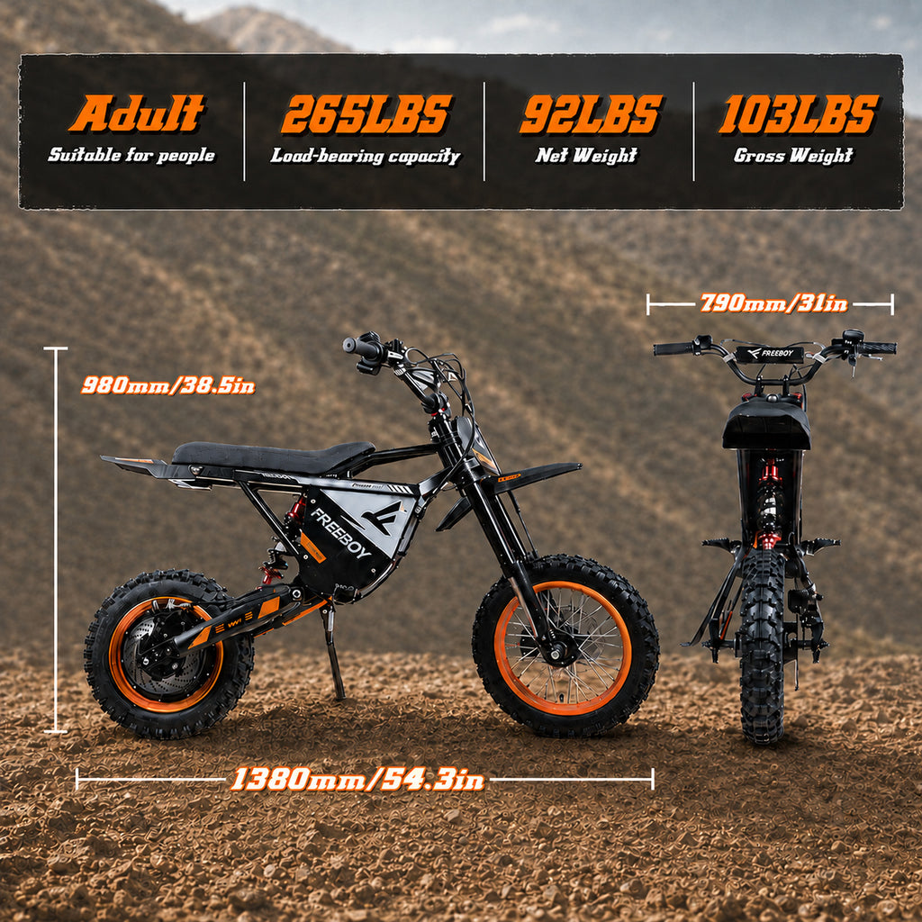 Y66 Electric Dirt Bike for Adults, 3000W Motor, 48V 30AH Battery, 34 MPH Max Speed, 31 Miles Long Range, 12"/10" All-Terrain Fat Tire