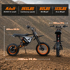 Y66 Electric Dirt Bike for Adults, 3000W Motor, 48V 30AH Battery, 34 MPH Max Speed, 31 Miles Long Range, 12"/10" All-Terrain Fat Tire