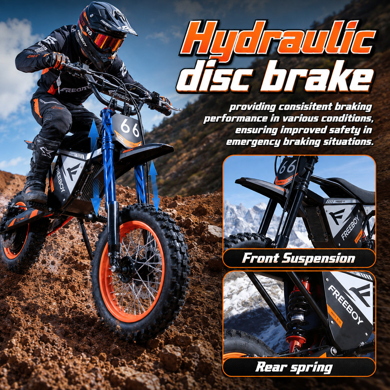 Y66 Electric Dirt Bike for Adults, 3000W Motor, 48V 30AH Battery, 34 MPH Max Speed, 31 Miles Long Range, 12"/10" All-Terrain Fat Tire