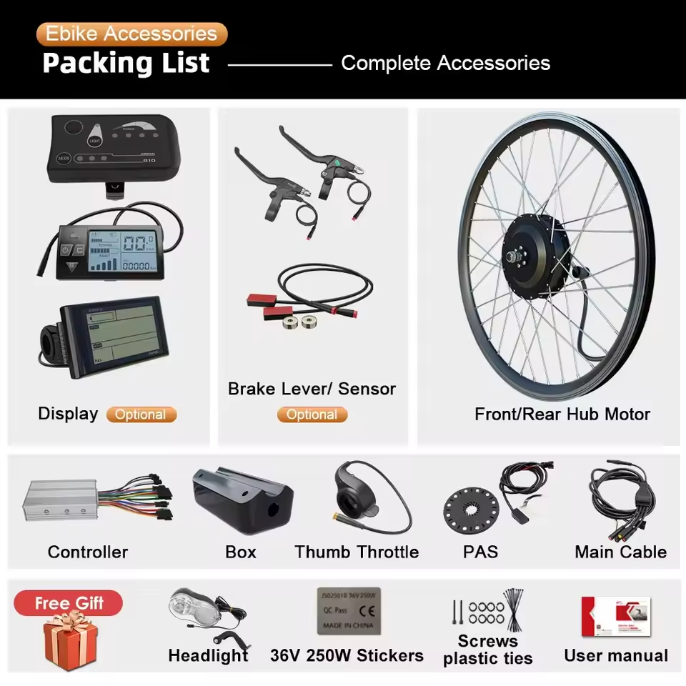 Electric Bike Conversion Kit 36V 250W 350W 500W Rear Front Hub Motor Wheel 20 24 26 27.5 29 inch 700C Ebike Kit for Bicycle