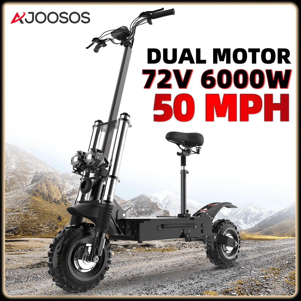 AJOOSOS X60 Electric Scooters for Adults, 50 mph Max Speed Power by 6000W Dual Motor, 50 Miles Long Range, Foldable Electric Scooter with Seat, UL2272 Certified
