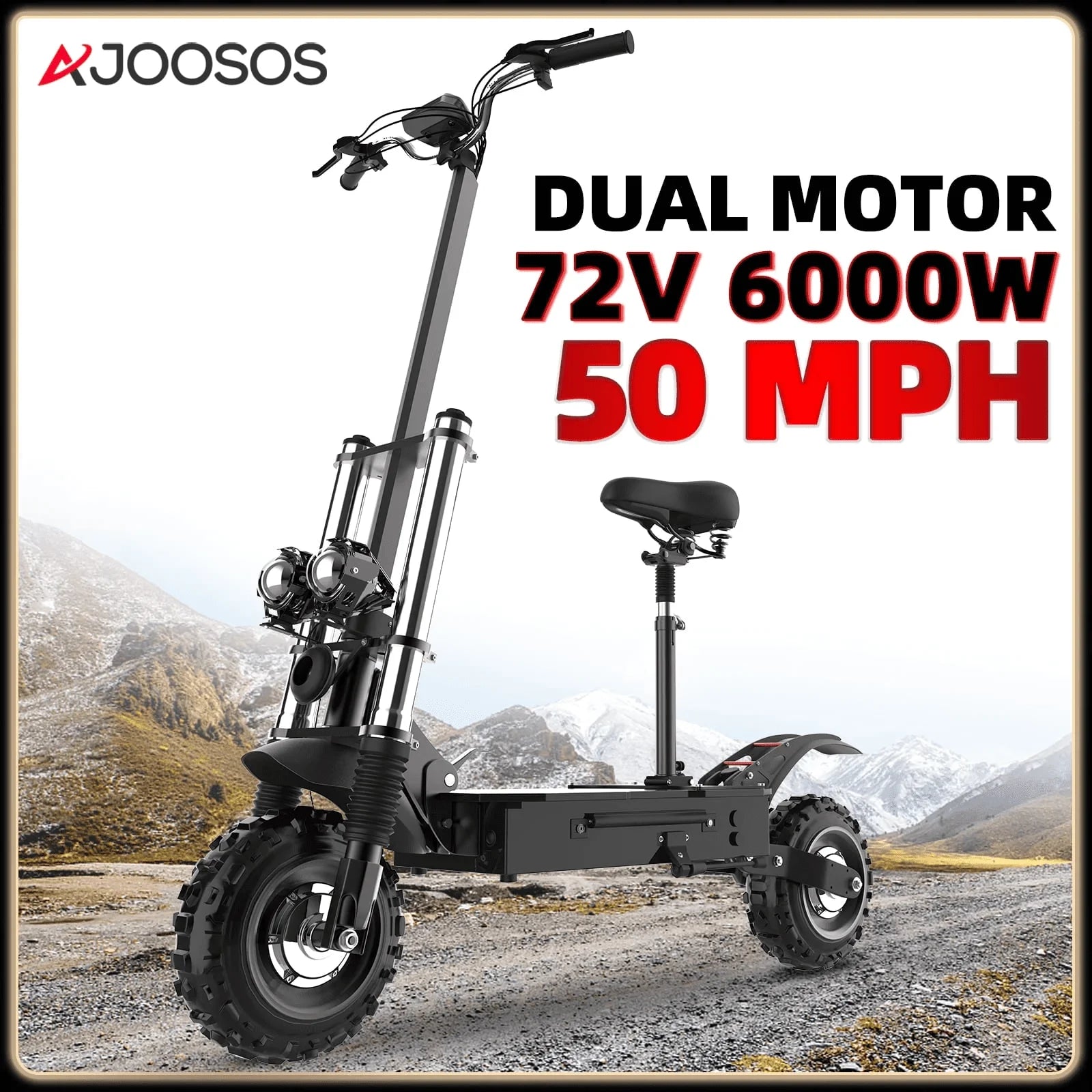 AJOOSOS X60 Electric Scooters for Adults, 50 mph Max Speed Power by 6000W Dual Motor, 50 Miles Long Range, Foldable Electric Scooter with Seat, UL2272 Certified