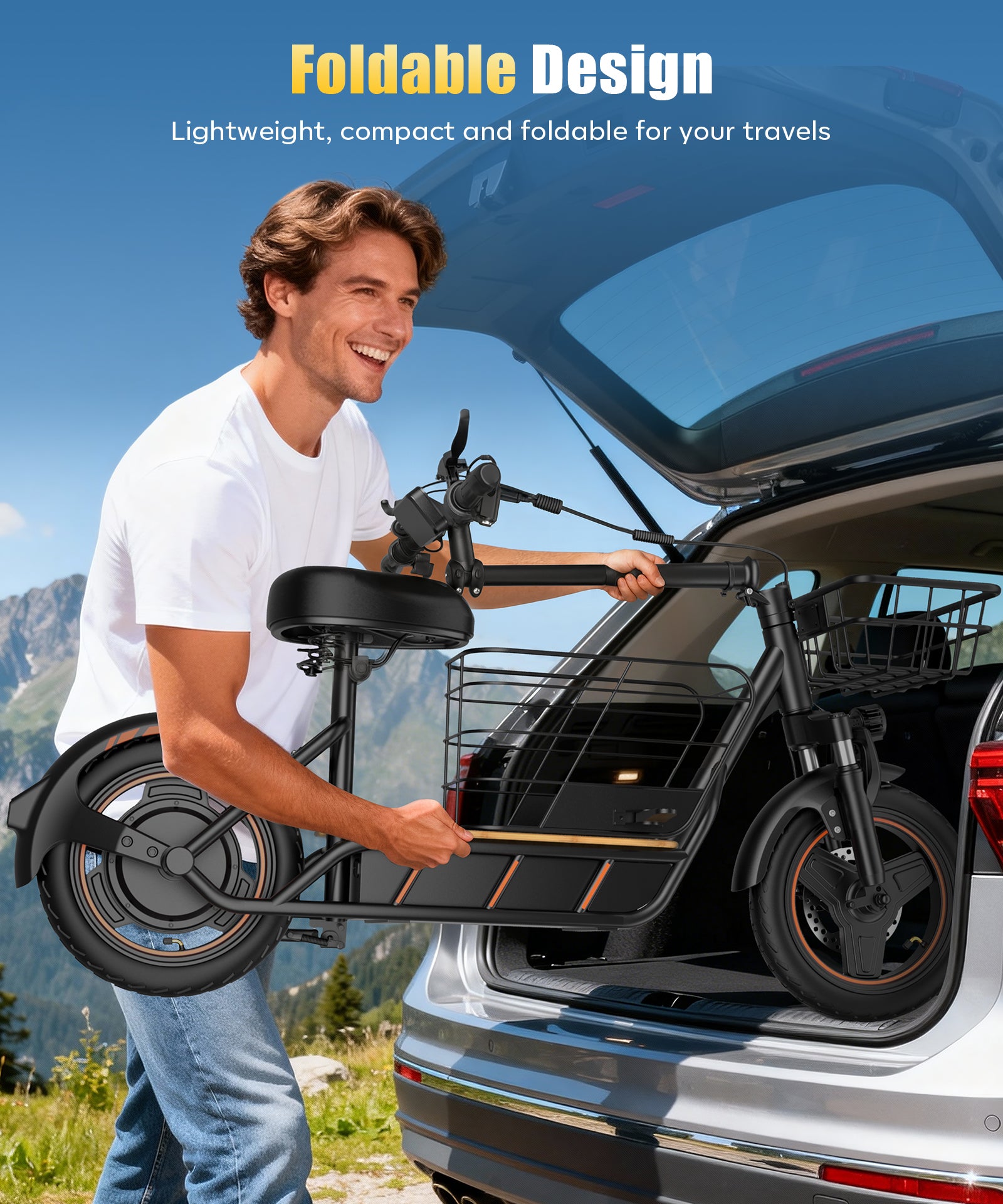H14 Electric Scooter for Adults with Seat, 600W Peak Motor, 21  MPH Max Speed, Detachable Large Basket, 14" Puncture‑Proof Tire, Removable 36V Battery, Dual Brakes for Commuter Grocery Shopping