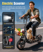 H14 Electric Scooter for Adults with Seat, 600W Peak Motor, 21  MPH Max Speed, Detachable Large Basket, 14" Puncture‑Proof Tire, Removable 36V Battery, Dual Brakes for Commuter Grocery Shopping