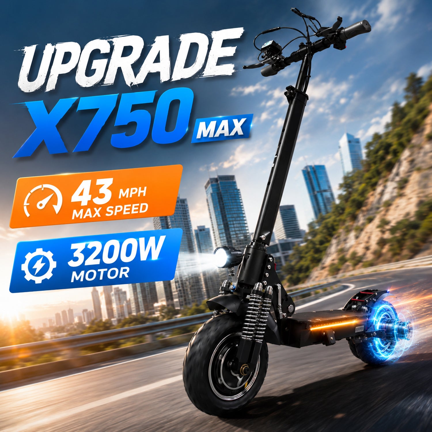 AJOOSOS X750 MAX Electric Scooter, 43 mph Max Speed, 50 Miles Long Range, 3200W Motor, Foldable Scooter Electric for Adults Main image