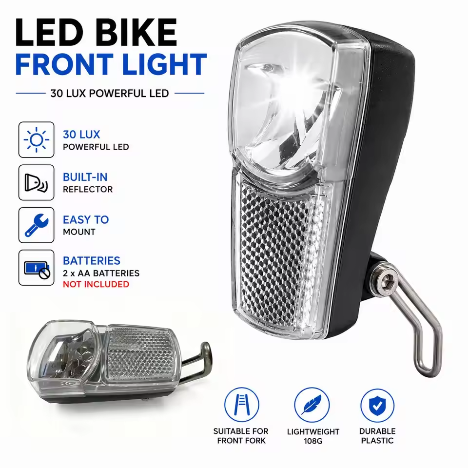 30 Lux LED Bicycle Front Light High Visibility Bike Headlight with Built-in Reflector Easy Mount Cycling Lamp Black Image principale du produit