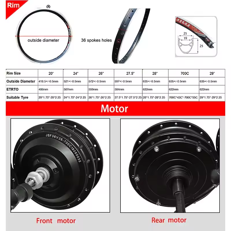 Electric Bike Conversion Kit 36V 250W 350W 500W Rear Front Hub Motor Wheel 20 24 26 27.5 29 inch 700C Ebike Kit for Bicycle