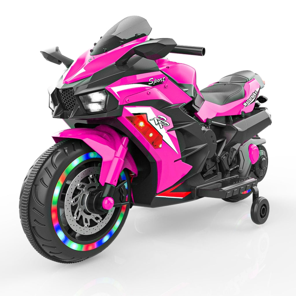 AJOOSOS 12V Electric Motorcycle for Kids 3-11 Years Old, 4 MPH Max Speed, LED Lights, Bluetooth Music, Battery Powered