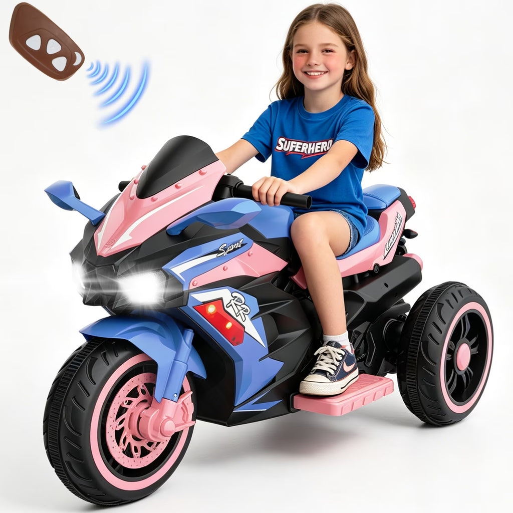 AJOOSOS 12V Electric Motorcycle for Kids 3-5 Years Old, 4 MPH Max Speed, 3 Flash Wheels