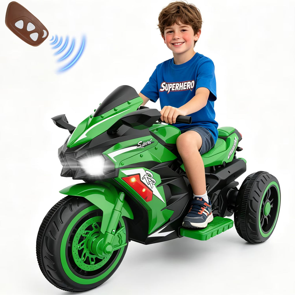 AJOOSOS 12V Electric Motorcycle for Kids 3-5 Years Old, 4 MPH Max Speed, 3 Flash Wheels