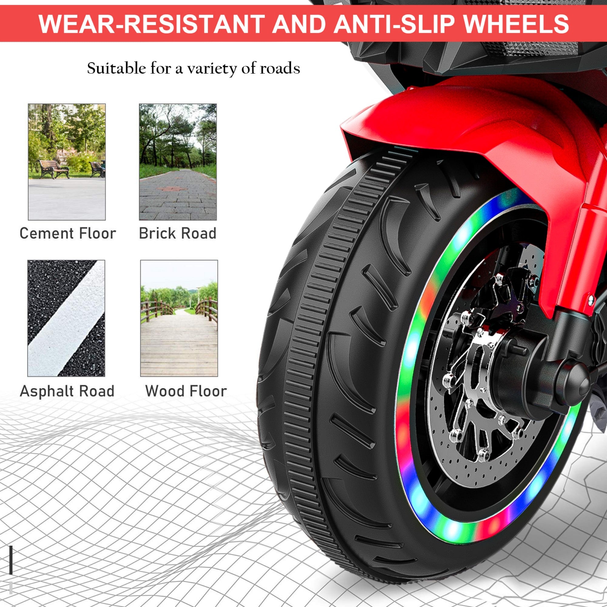 AJOOSOS 12V Electric Motorcycle for Kids 3-11 Years Old, 4 MPH Max Speed, LED Lights, Bluetooth Music, Battery Powered