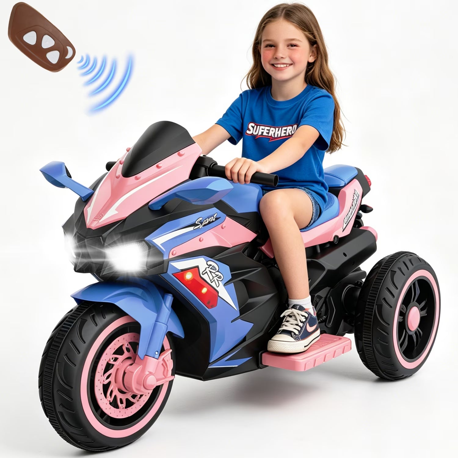 AJOOSOS 12V Electric Motorcycle for Kids 3-5 Years Old, 4 MPH Max Speed, 3 Flash Wheels