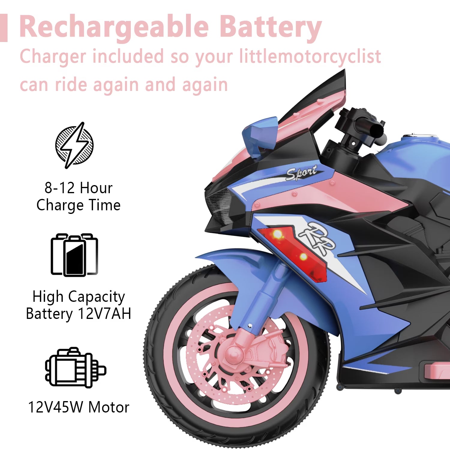 AJOOSOS 12V Electric Motorcycle for Kids 3-5 Years Old, 4 MPH Max Speed, 3 Flash Wheels