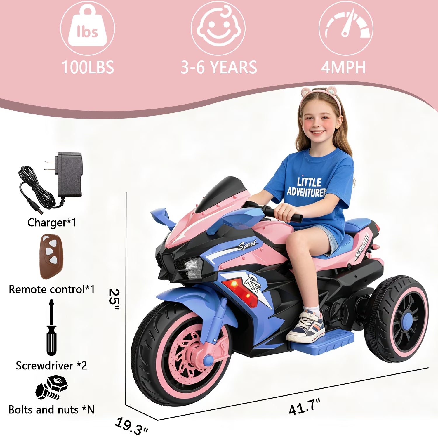 AJOOSOS 12V Electric Motorcycle for Kids 3-5 Years Old, 4 MPH Max Speed, 3 Flash Wheels Secondary image